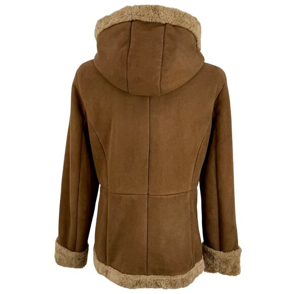Vtg 90s Esprit Brown Faux Suede Sherpa Lined Embroidered Hooded Jacket | Boho M - Picture 12 of 16